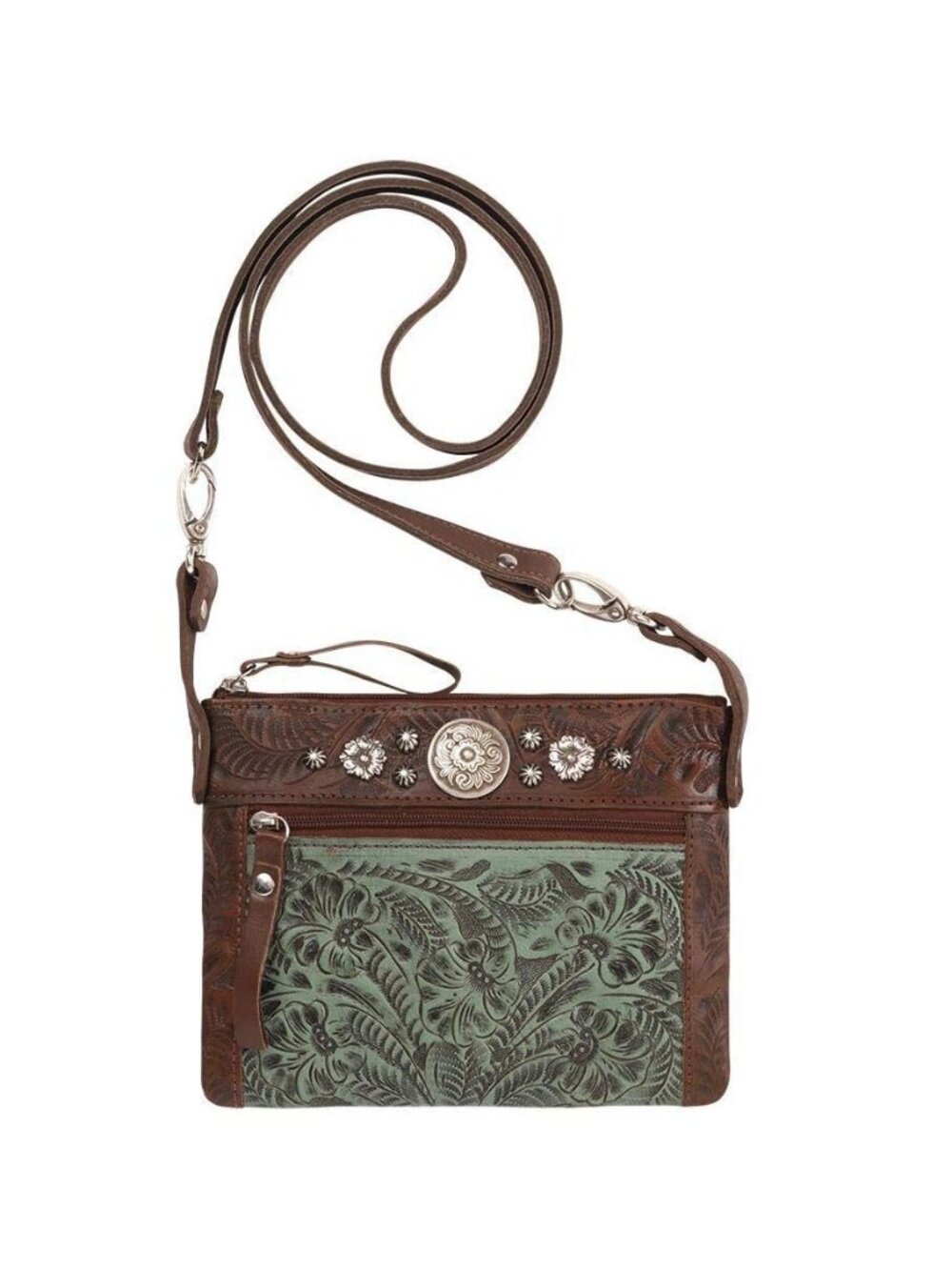 Hand Tooled Genuine Leather Crossbody/Hip Bag Detachable Strap for